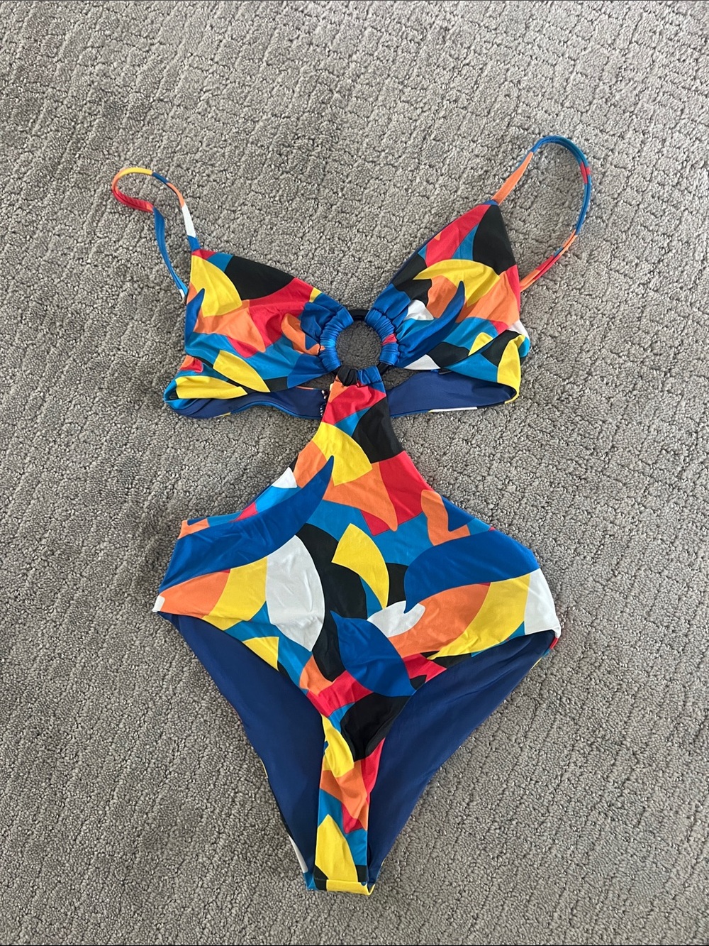 Beach Riot Multicolor Blue Yellow Orange One-Piece Swimsuit with Ring BNWOT